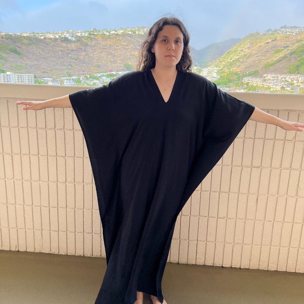 Bohemian Black long kaftan Rayon dress One size - Picture 5 of 7